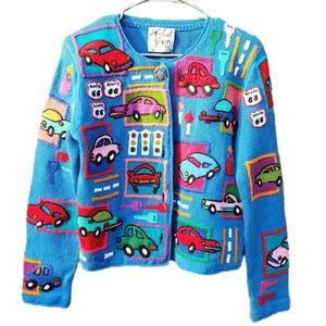 Michael Simon Vintage route 66 Car Beaded Cardigan
